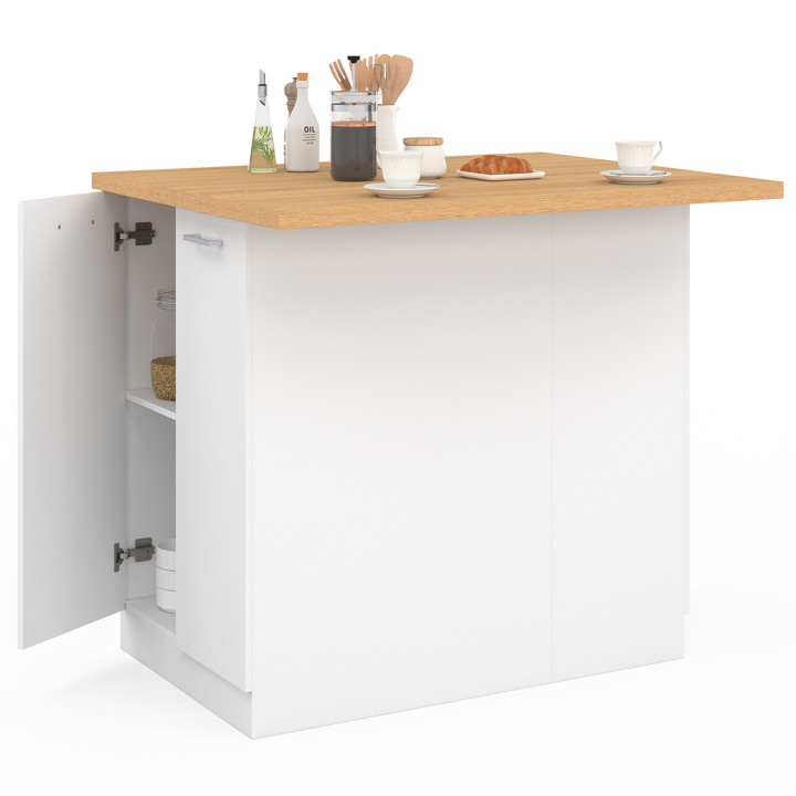 Isla de cocina barata 100 cm blanco y imitación haya - IVO | ID Market