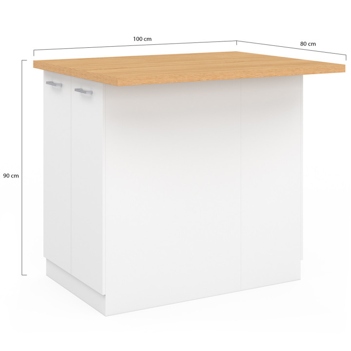 Günstige Mittelinsel für die Küche 100 cm weiß und Buche-Nachbildung - IVO | ID Market