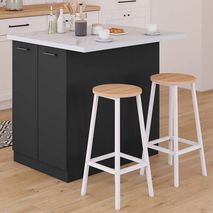 Ilot central IVO 100 cm bois noir avec plan de travail effet marbre ALASKA