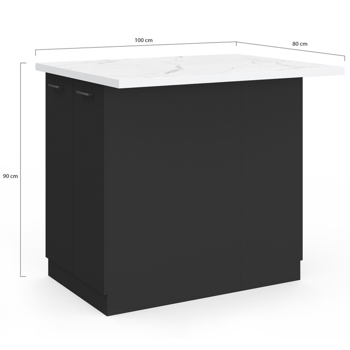 Mittelinsel mit Marmoreffekt 100 cm und schwarzem Holz - ALASKA | ID Market