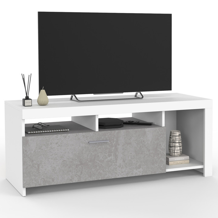 Wit TV-meubel en 110cm kast met betondeffect - MALO | ID Market
