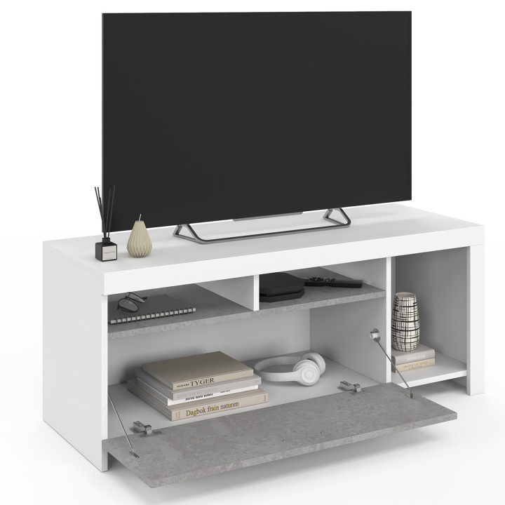 Mueble TV blanco y armario 110cm efecto hormigón - MALO | ID Market