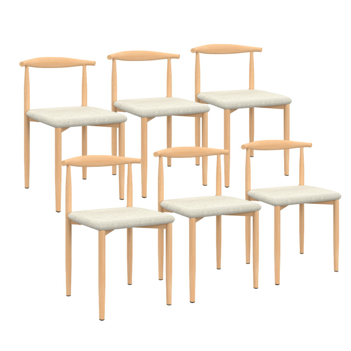 Lot de 6 chaises NOE en imitation bois et assise en tissu beige pour salle à manger