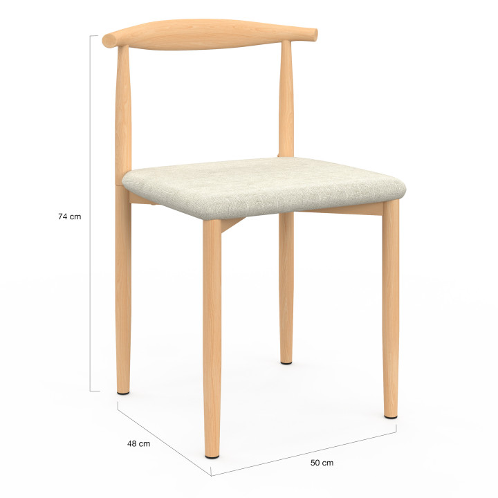 Set van 6 NOE eetkamerstoelen in imitatiehout en beige stoffen zittingen