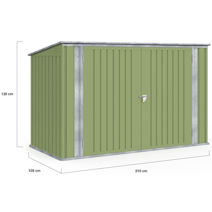 Abri de jardin en métal vert olive verrouillable multi-rangement pour stockage vélos, outils, poubelles
