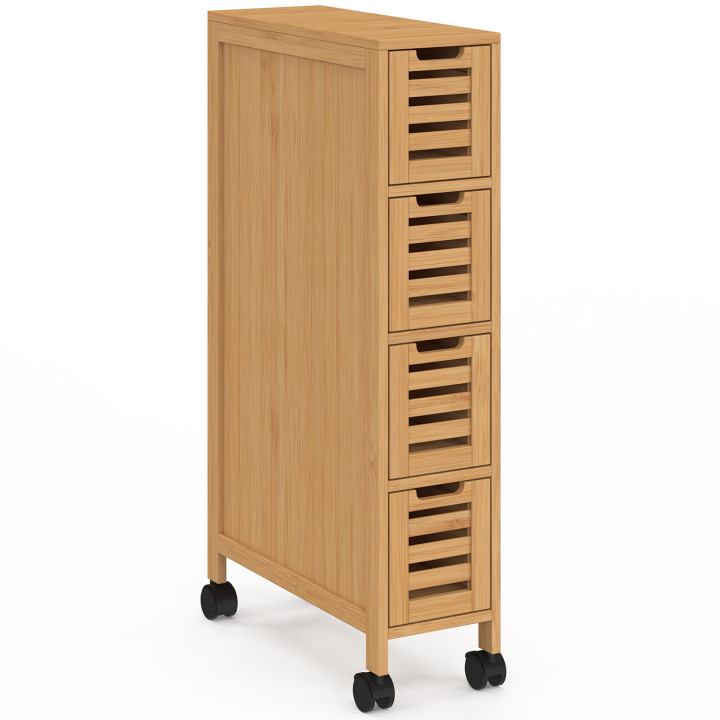Aufbewahrungsturm mit 4 Schubladen Bambus BEA auf Rollen platzsparende Säule