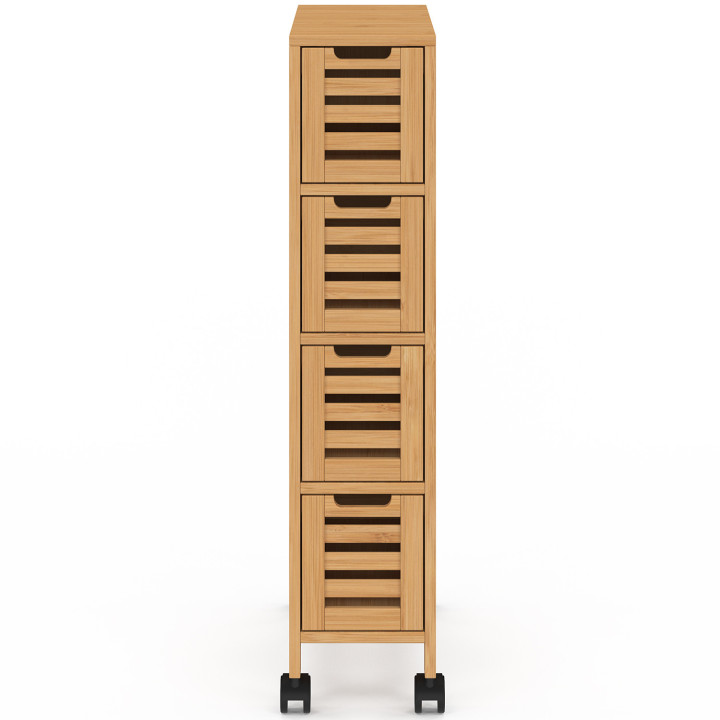 Torre di stoccaggio BEA a 4 cassetti in bambù su rotelle salvaspazio
