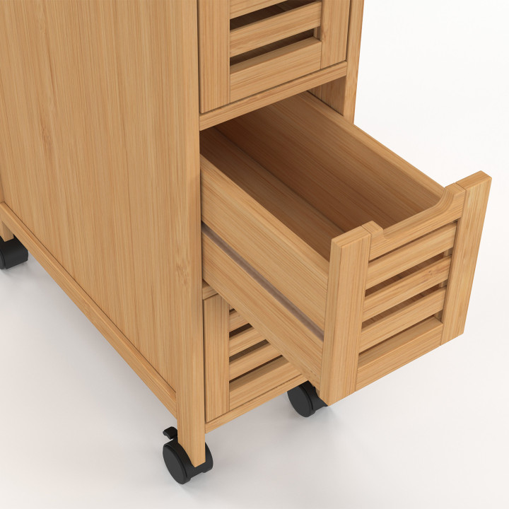 Aufbewahrungsturm mit 4 Schubladen Bambus BEA auf Rollen platzsparende Säule