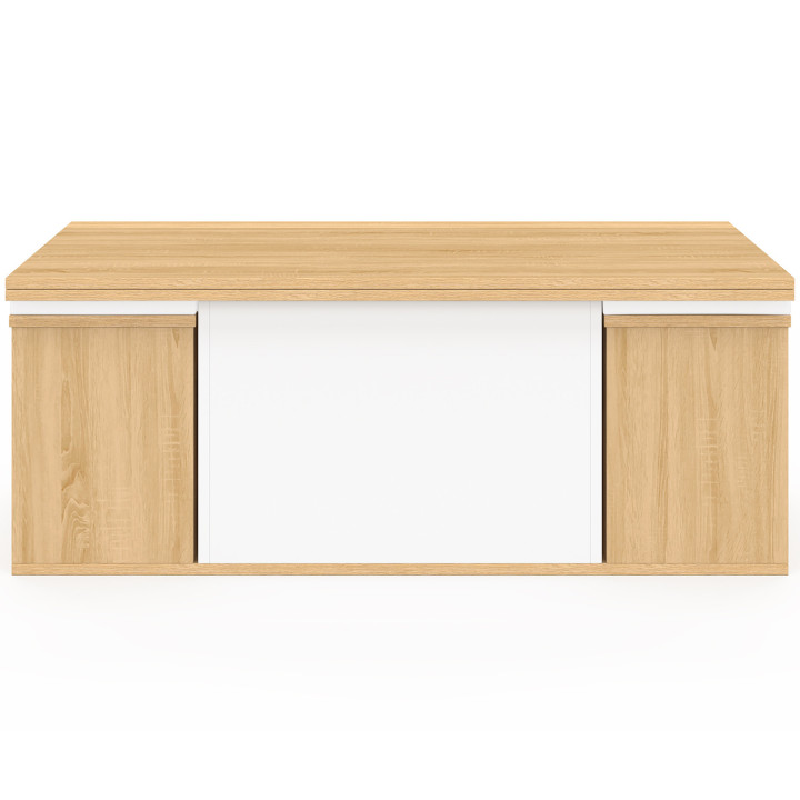 Couchtisch mit rechteckiger Hubplatte EDEN aus Holz und Weiß mit Hockern