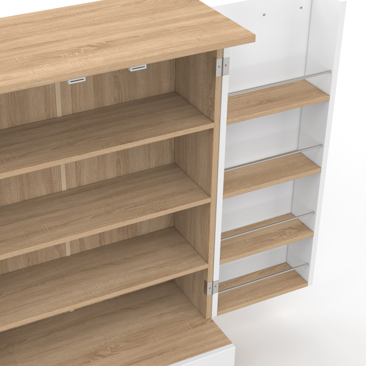 ALTO lage keukenkast H.90 cm met opbergmeubels in wit en hout