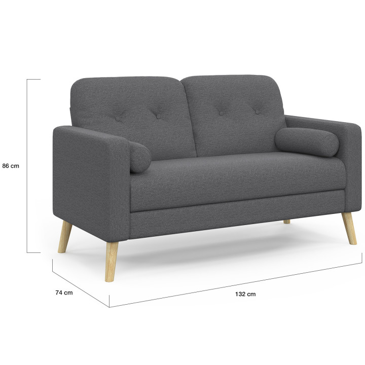 Skandinavisches gerades 2-Sitzer-Sofa CLAIRE in anthrazitgrauem Stoff