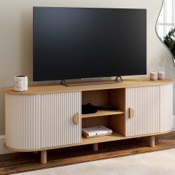 TV-Möbel 140 cm KANEL 2 Türen in Riffeloptik Beige und Holz