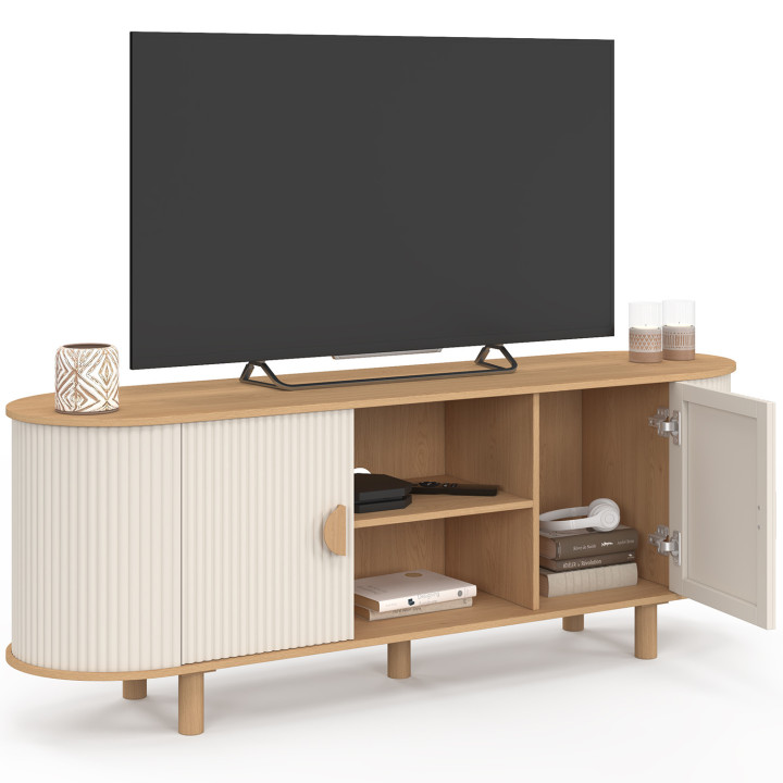 TV-Möbel 140 cm KANEL 2 Türen in Riffeloptik Beige und Holz