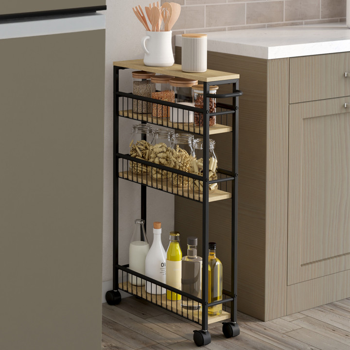 Credenza salvaspazio DETROIT, 4 livelli su rotelle, design industriale