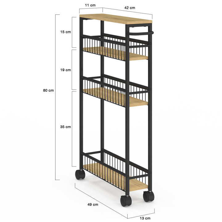 Credenza salvaspazio DETROIT, 4 livelli su rotelle, design industriale