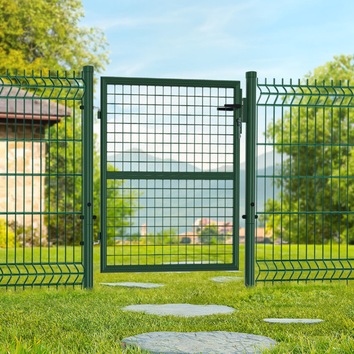 Portillon de jardin 105 x 100 cm en acier avec serrure et poignée vert