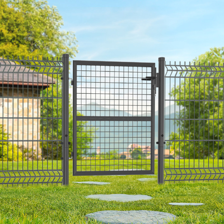 Cancello da giardino in acciaio 105 x 100 cm con serratura e maniglia, grigio antracite | IdMarket