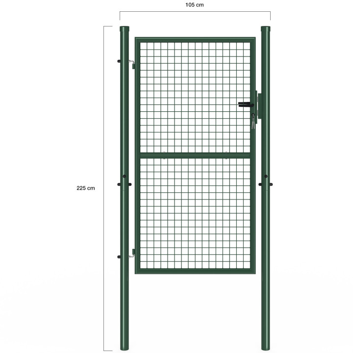 Puerta de jardín de acero de 105 x 175 cm con cerradura y asa verde | IdMarket