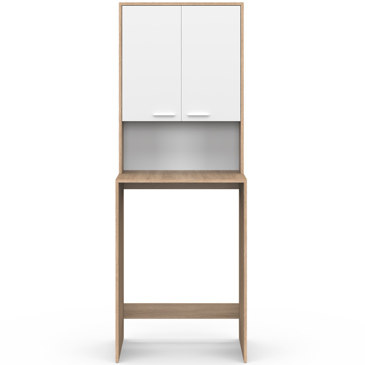 WALLIS wasmachine opzetstuk met beuken en witte houten kast