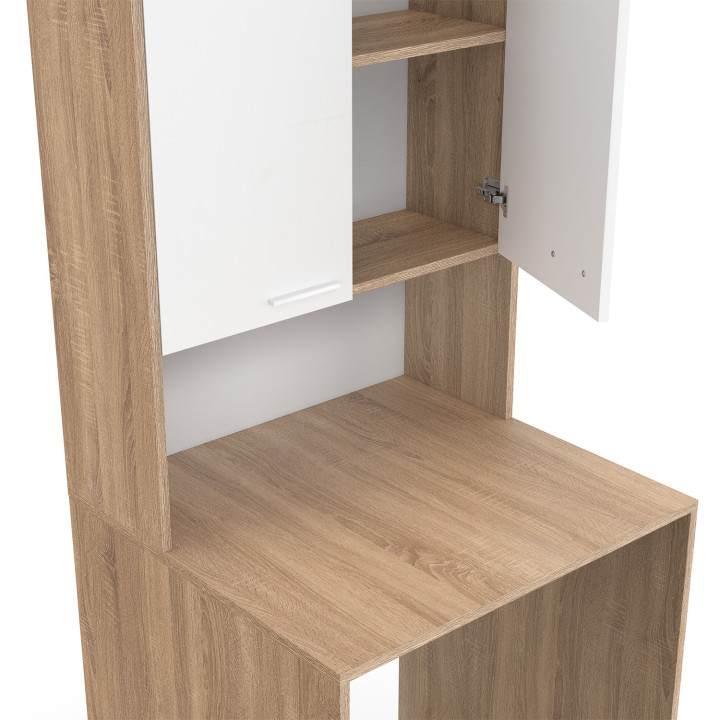 Mueble superior para lavadora WALLIS con armario de madera de haya y blanco