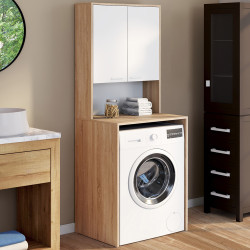 WALLIS wasmachine opzetstuk met beuken en witte houten kast