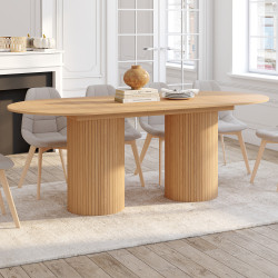 Table à manger extensible ovale JULIETTE  6-10 personnes pieds cylindriques effet lattes 160-200 cm