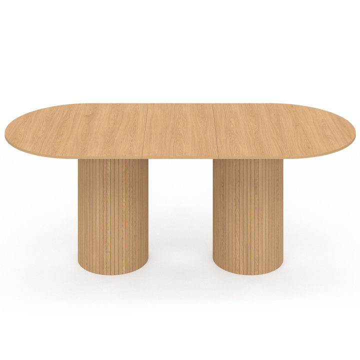 JULIETTE Mesa de comedor extensible ovalada para 6-10 personas con patas cilíndricas de listones 160-200 cm