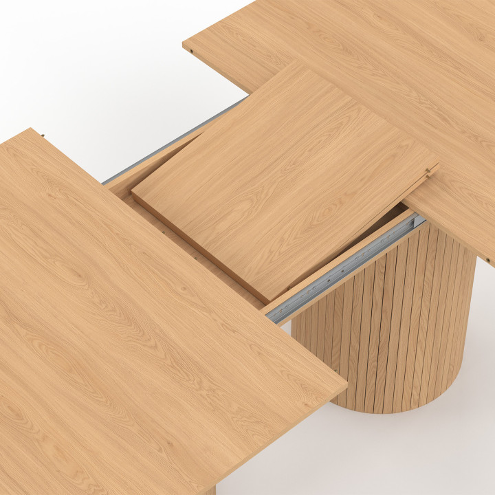 Table à manger extensible ovale ROMIE  6-10 personnes pieds lattes tasseau bois coloris chêne 160-200 cm