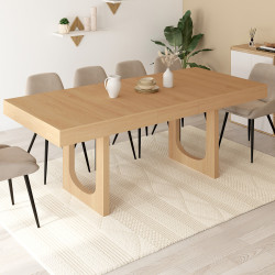 Mesa de comedor rectangular extensible para 4-8 personas con pata de arco de madera efecto haya 160-200 cm - ALOISE | IdMarket
