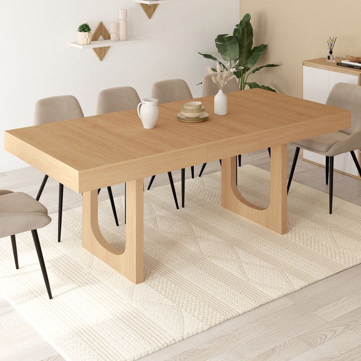 Ausziehbarer Esstisch Rechteck ALOISE 4-8 Personen Bogenfuß Holz Effekt Buche 160-200 cm