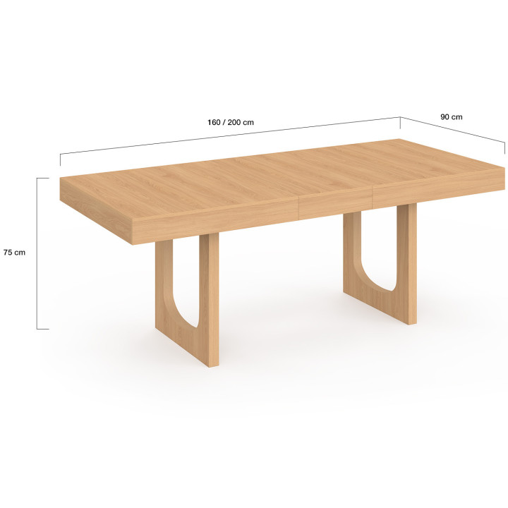 ALOISE 4-8 persoons rechthoekige uitschuifbare eettafel met beukenhouten beugelpoten 160-200 cm