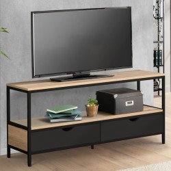 Meuble TV 113 cm BOSTON 2 tiroirs noirs design industriel