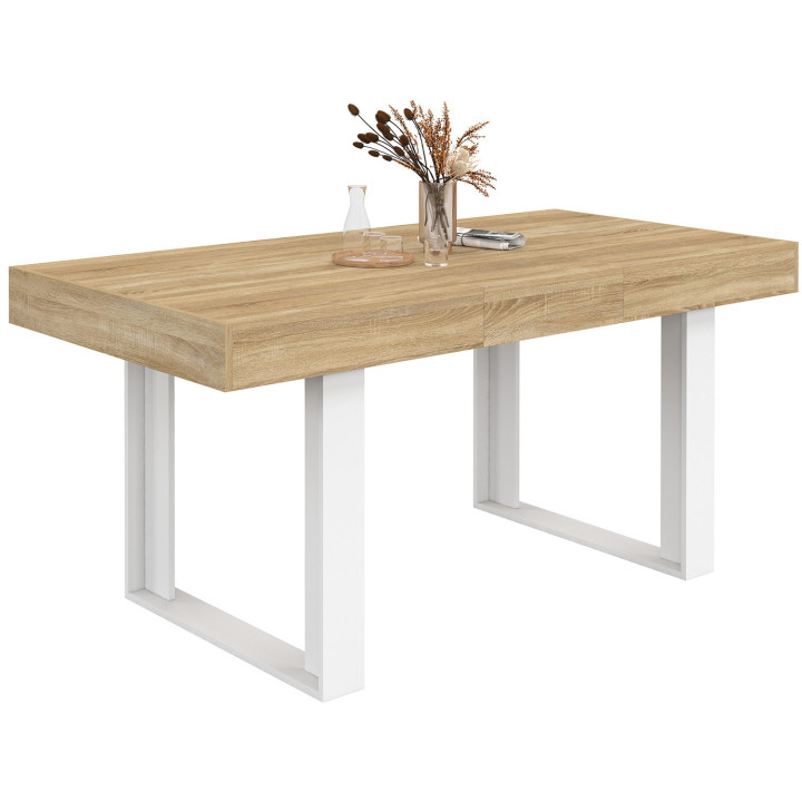 Table à manger extensible rectangle PHOENIX 4-6 personnes bois et blanc 120-160 cm