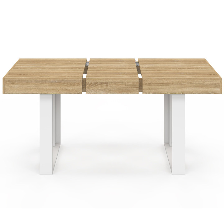 PHOENIX Mesa de comedor rectangular extensible para 4-6 personas en madera y blanco 120-160 cm