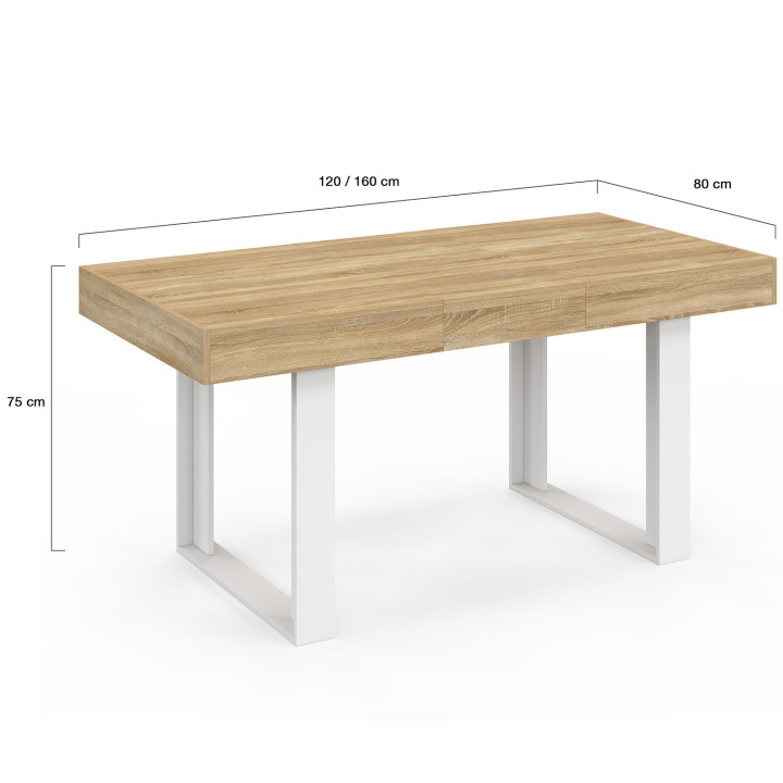 Table à manger extensible rectangle PHOENIX 4-6 personnes bois et blanc 120-160 cm
