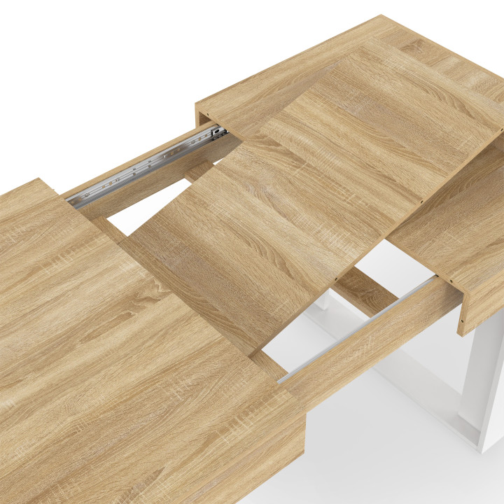 PHOENIX Mesa de comedor rectangular extensible para 4-6 personas en madera y blanco 120-160 cm
