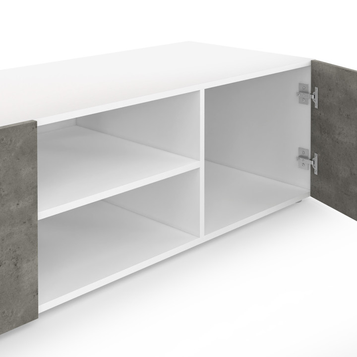 Meuble TV 113 cm ELI blanc portes effet béton