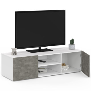 Meuble Tv Eli Portes Blanches Plateau Effet Béton | Rakuten