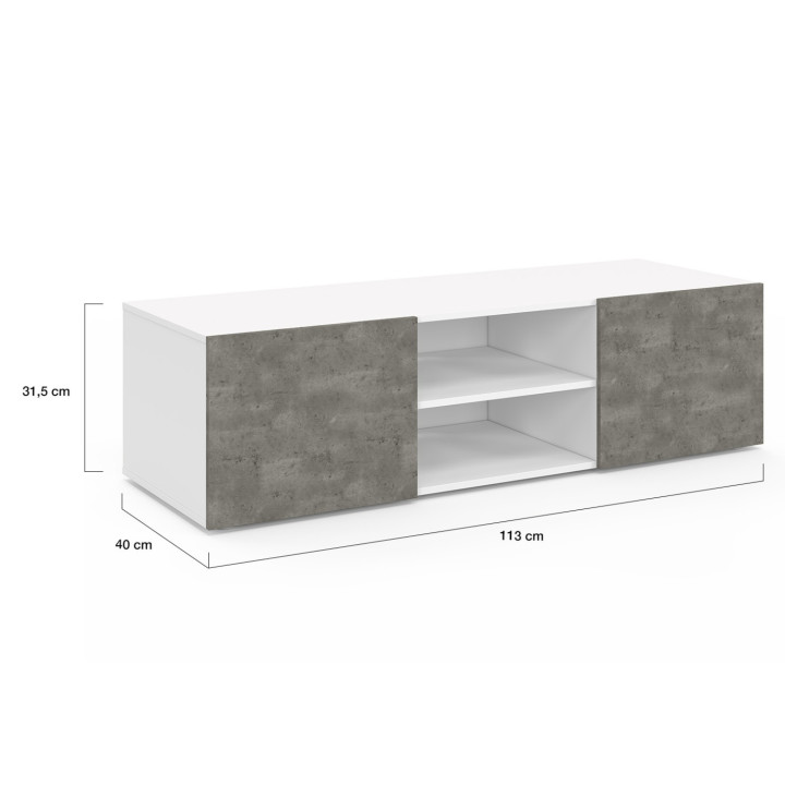 Meuble TV 113 cm ELI blanc portes effet béton