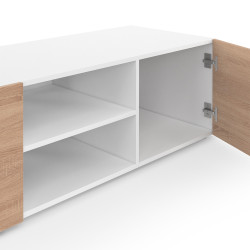 Meuble TV 113 cm ELI blanc portes façon hêtre