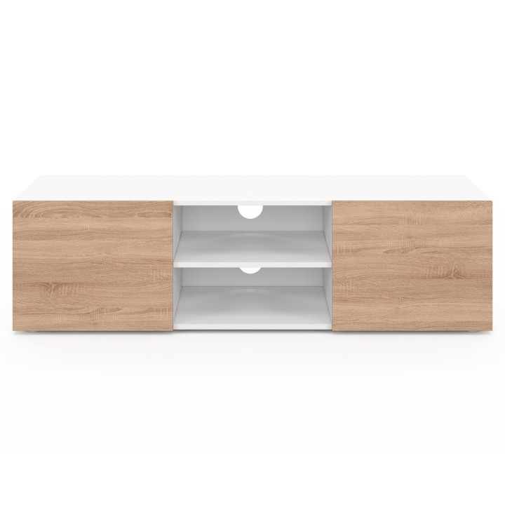 Mueble de TV blanco barato con puertas efecto haya - ELI | ID Market