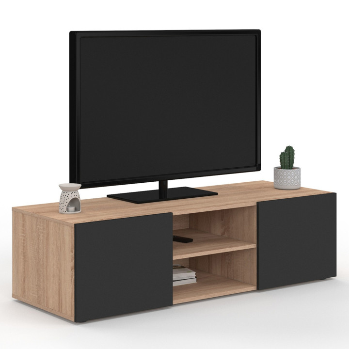 Soporte de TV moderno de madera y negro de 113 cm - ELI | ID Market