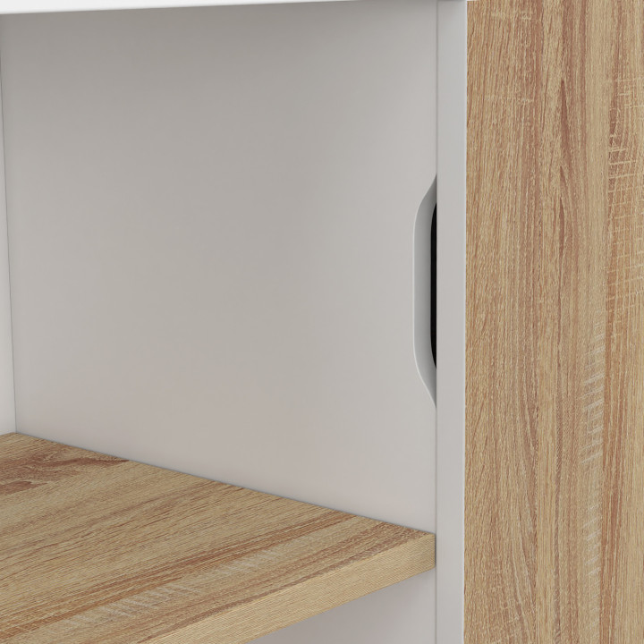 Aparador EASY 70 cm - montaje fácil sin herramientas - 3 estantes y 1 puerta corredera reversible - blanco y madera