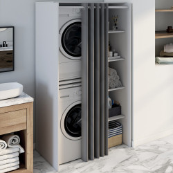 Doppeltes Waschmaschinenmöbel mit weißem Schiebevorhang - WALLIS | IdMarket