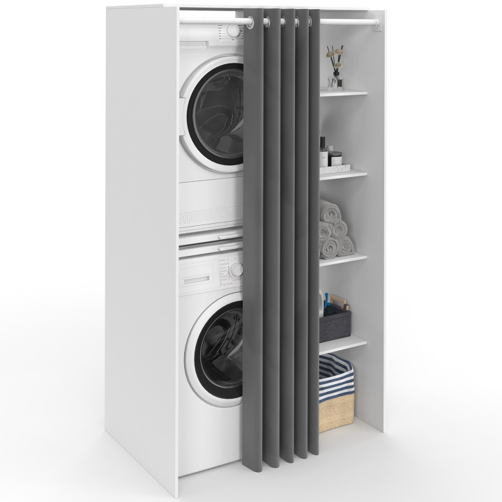 Armario para lavadora doble WALLIS blanco con cortina corredera