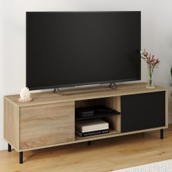 140 cm Supporto TV EASY, montaggio senza attrezzi, 2 ante scorrevoli reversibili, effetto legno e nero