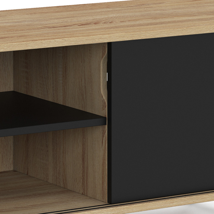 Meuble TV 140 cm EASY montage sans outils 2 portes coulissantes réversibles effet bois et noir