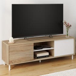 TV-Möbel 140 cm EASY Montage ohne Werkzeug 2 reversible Schiebetüren Holz-Weiß-Effekt