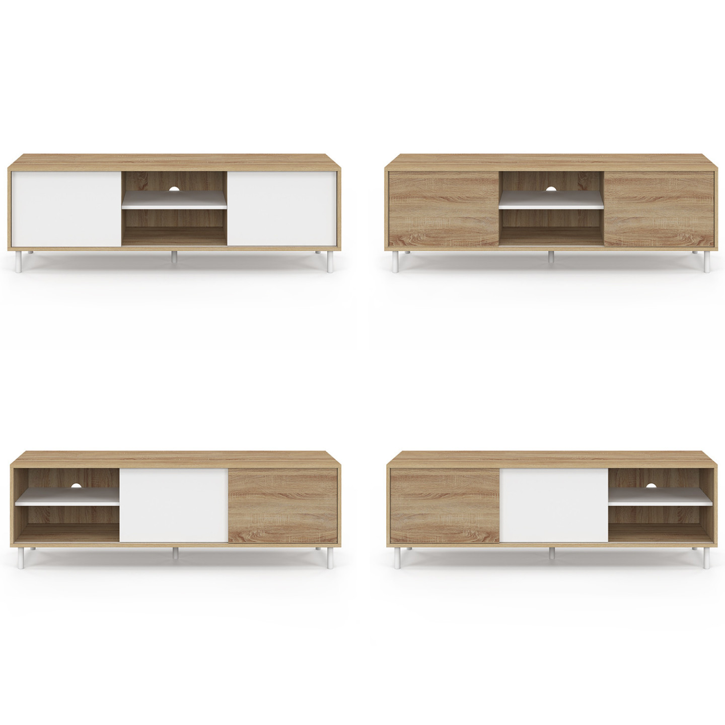 En.casa] Buffet Avec 2 Portes Coulissantes Et 4 Grands Compartiments De Rangement Armoire Commode Placard Vaisselier Pour Salon Chambre Bambou MDF 110 X 40 X 80 Cm Naturel Bleu