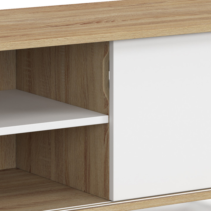 Meuble TV 140 cm EASY montage sans outils 2 portes coulissantes réversibles effet bois et blanc